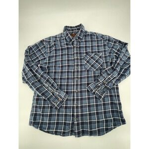 Ranch Tough Flannel Work Shirt Men XL Blue White Plaid Cotton Button Down Casual